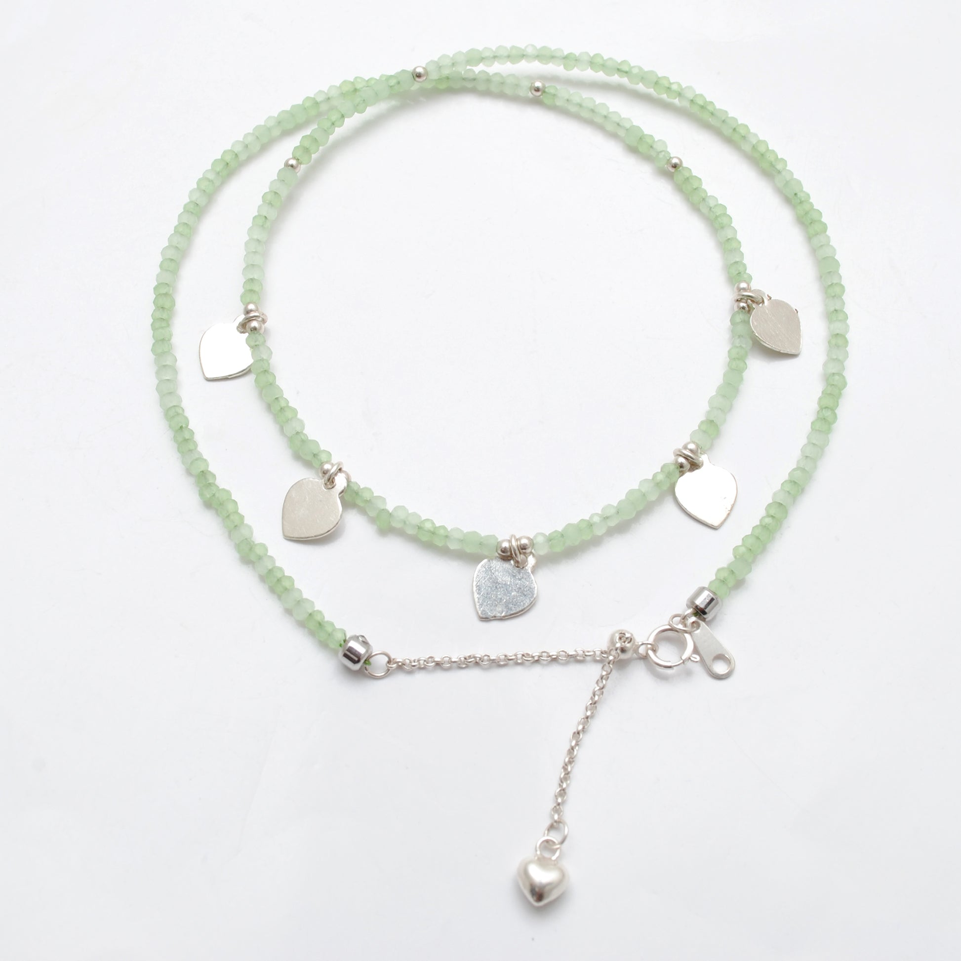 Prehnite Strand Necklace Pale Green Gemstone - Side Profile