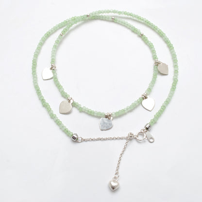 Prehnite Strand Necklace Pale Green Gemstone - Side Profile