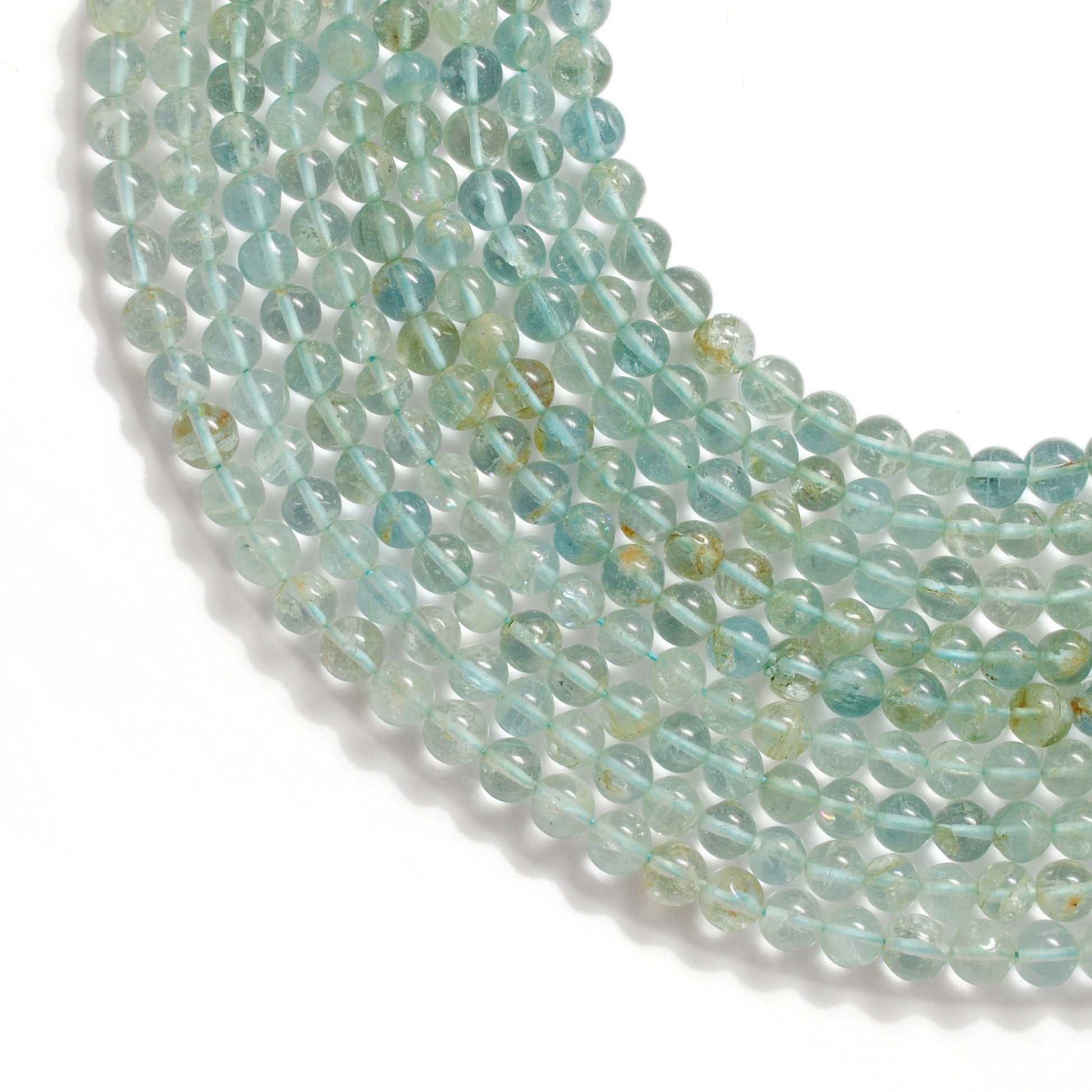 Premium aquamarine round beads 6-6.5mm 15 inch strand - front view