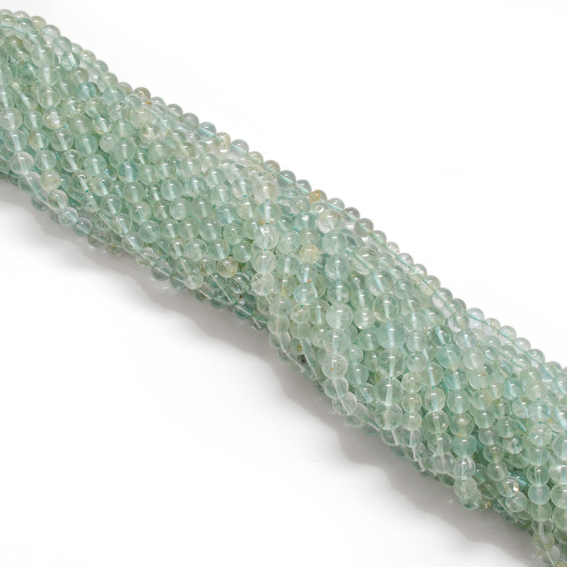 Premium aquamarine round beads knotted strand display
