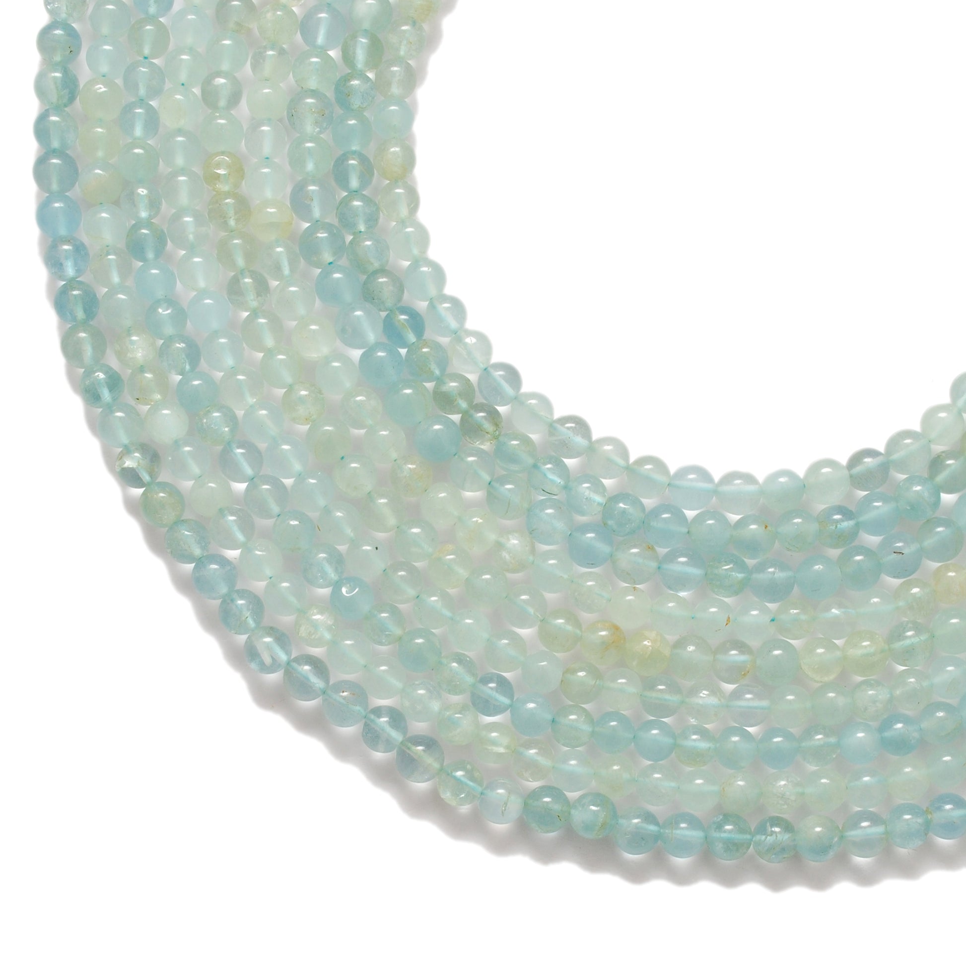 Premium natural aquamarine round beads full strand view