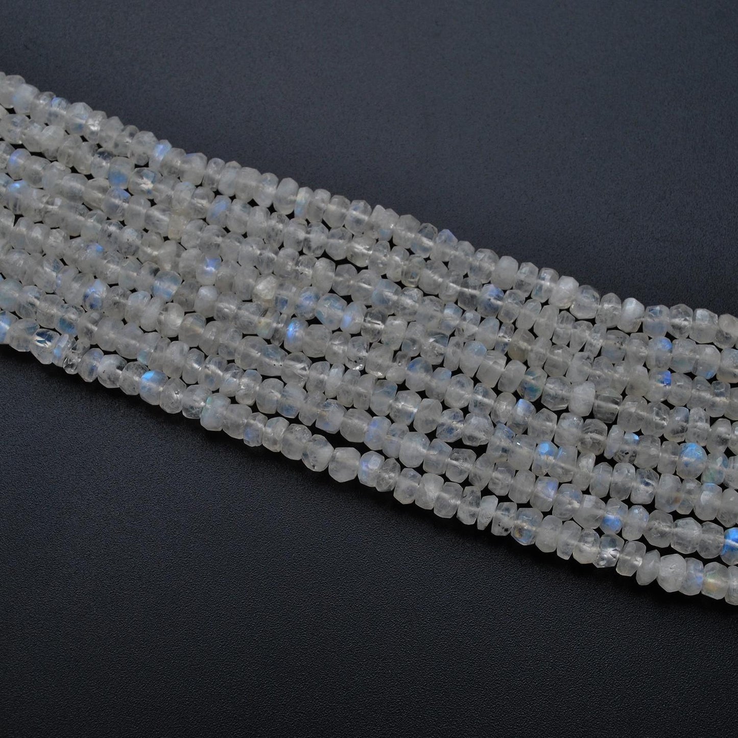 Rainbow moonstone beads - side profile multicolour adularescence