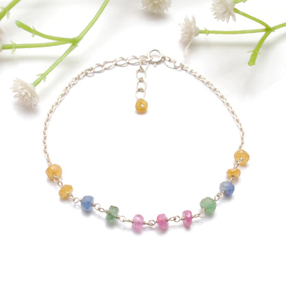 Rainbow Sapphire Beaded Bracelet - Side Profile Gemstone Jaipur
