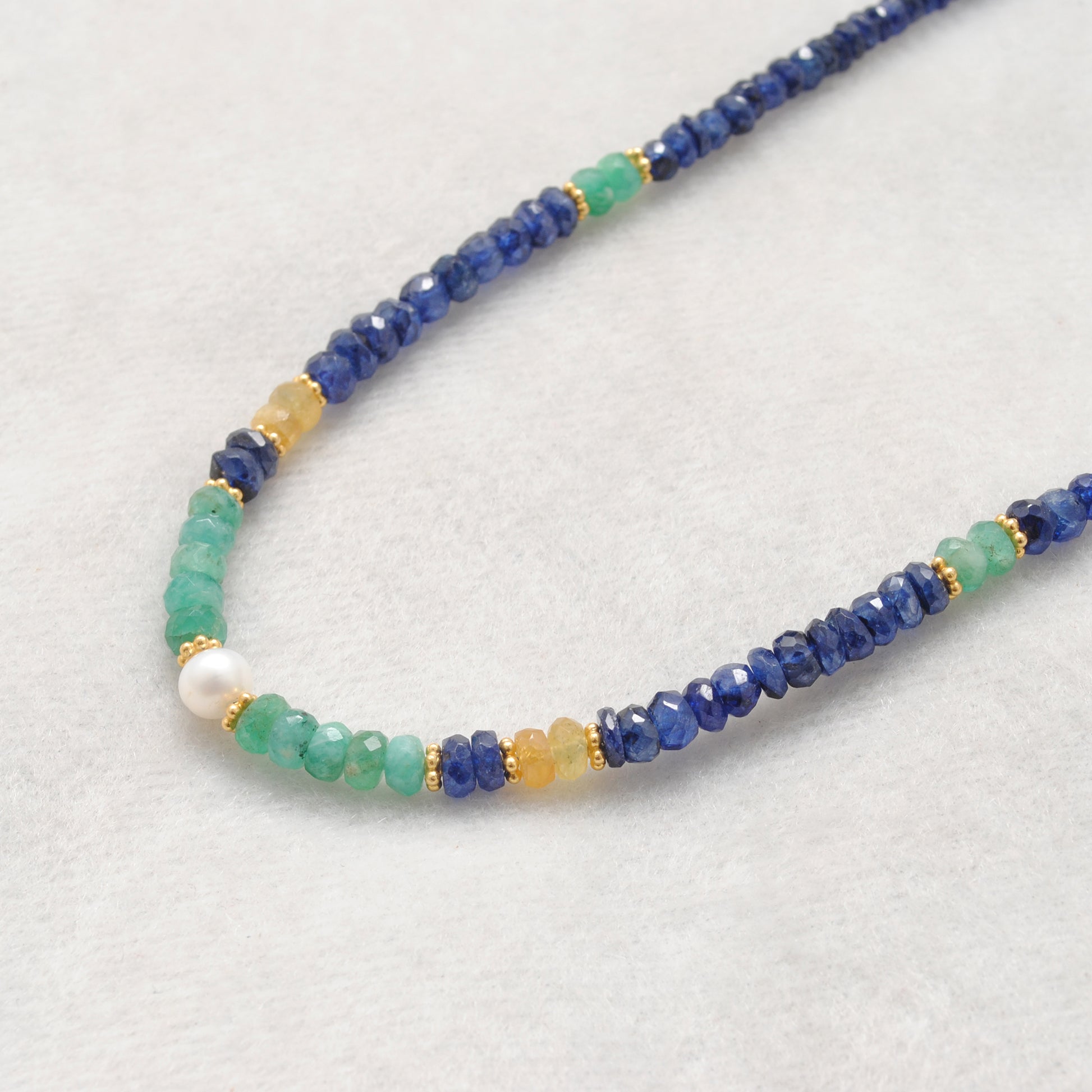 Rainbow Sapphire Strand Necklace - Overhead View Multi-Color