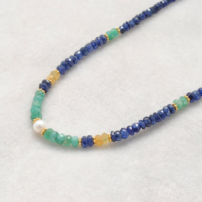 Rainbow Sapphire Strand Necklace - Overhead View Multi-Color