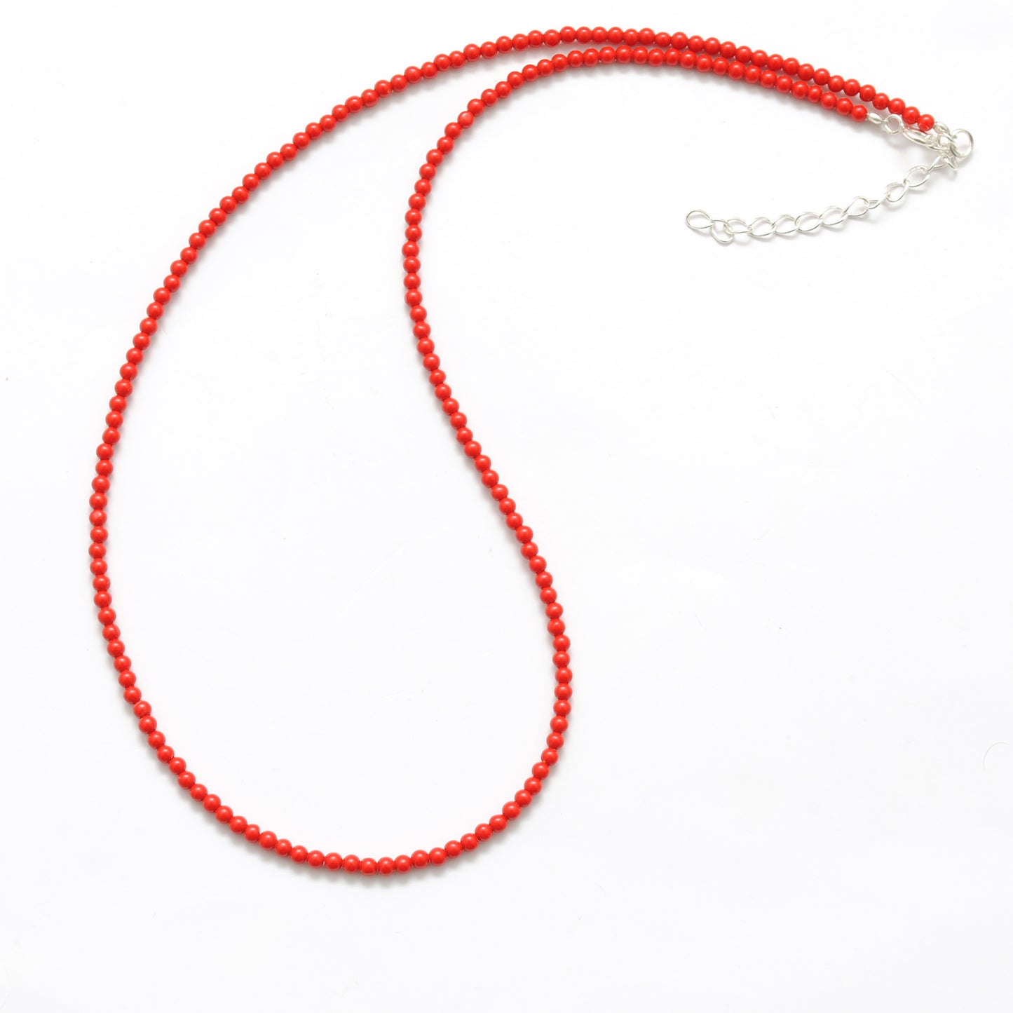 Red Coral Dainty Beaded Necklace - Overhead View
