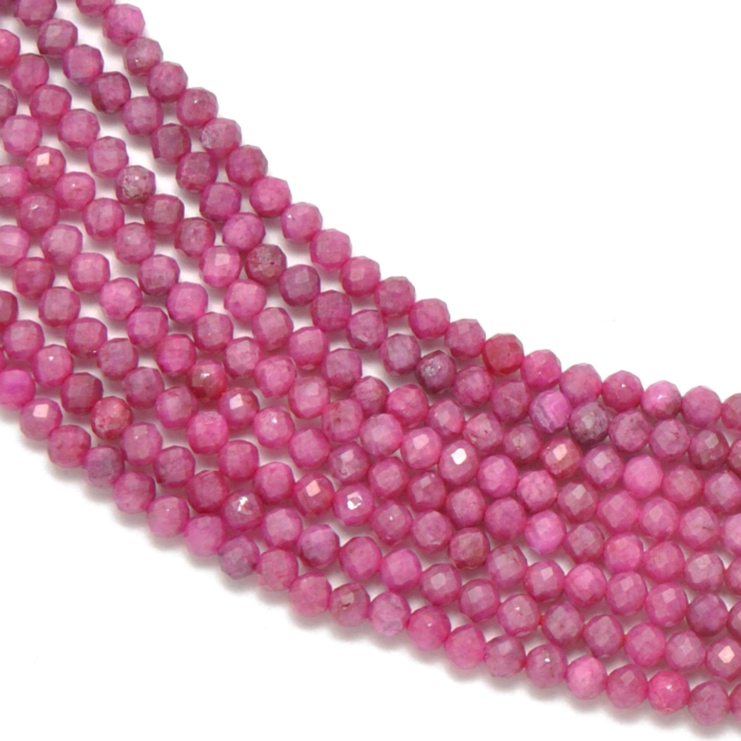 Red moonstone round faceted beads 12.5 inch strand - front view