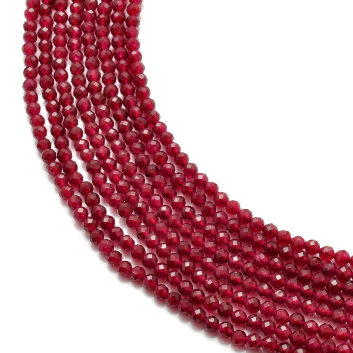 Red ruby quartz round faceted beads 13.5 inch strand - front view