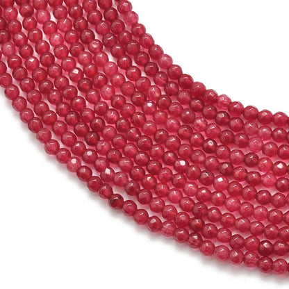 Red ruby quartz round faceted beads 15 inch strand - front view
