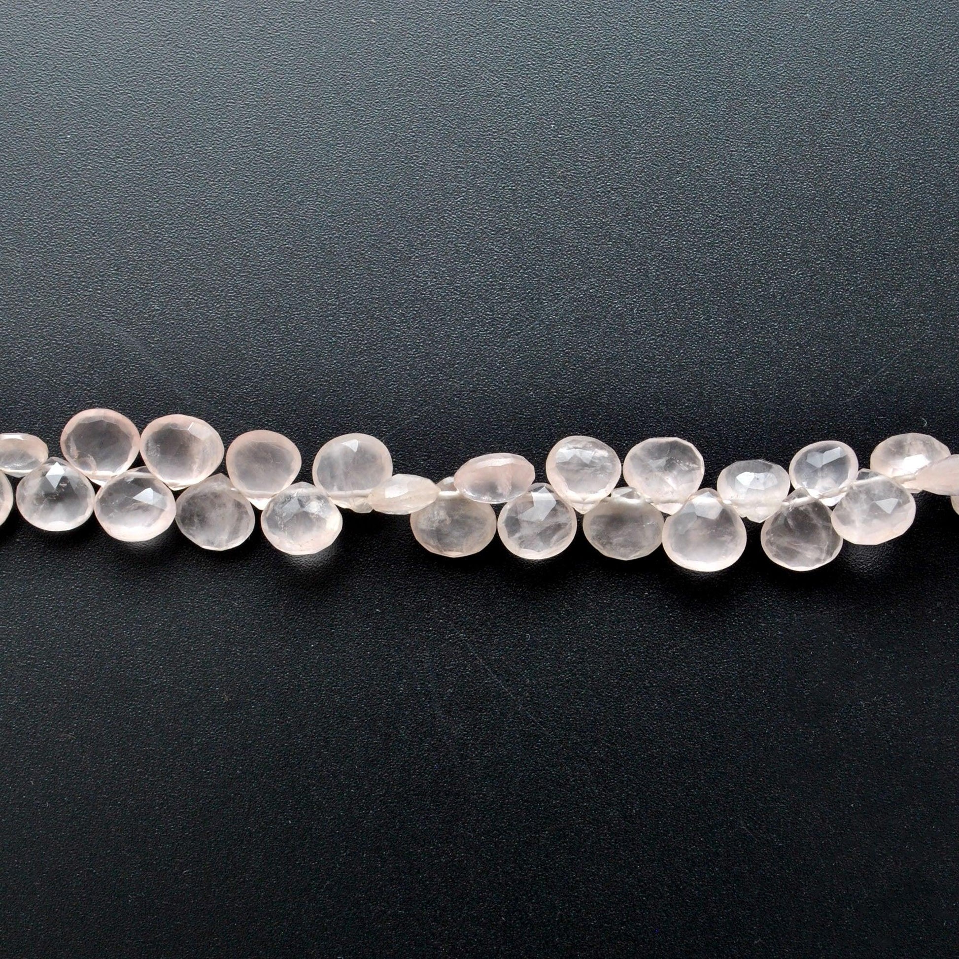 Rose quartz faceted heart beads 8mm 10 inch strand - front view