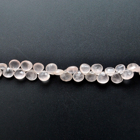 Rose quartz faceted heart beads 8mm 10 inch strand - front view