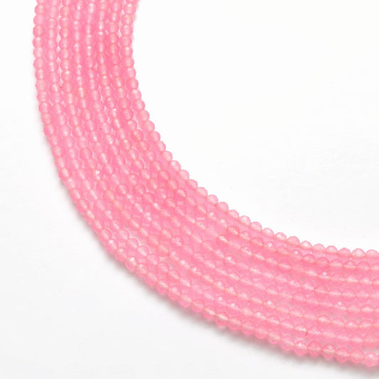 Rose quartz faceted round beads 13.5 inch strand - front view