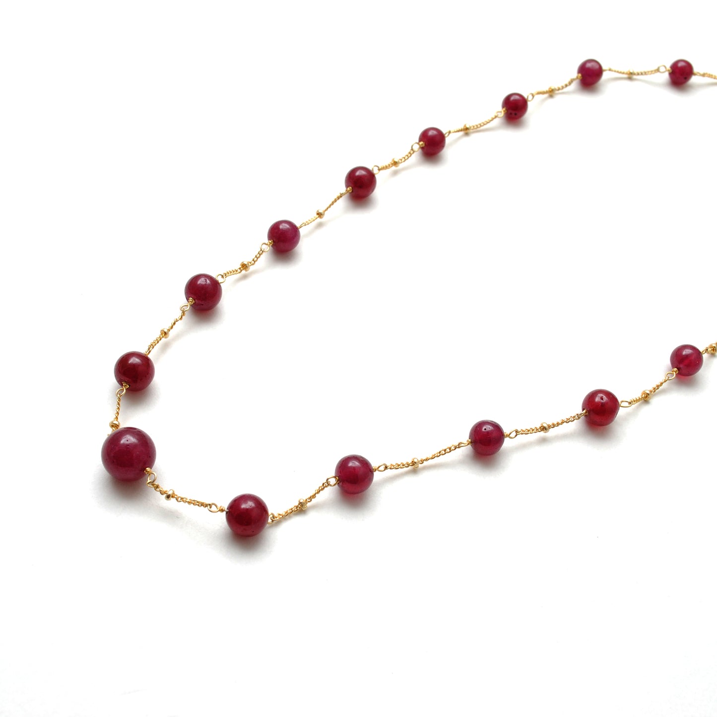 Ruby Ball Bead Gold-Plated Strand Necklace - Angle View
