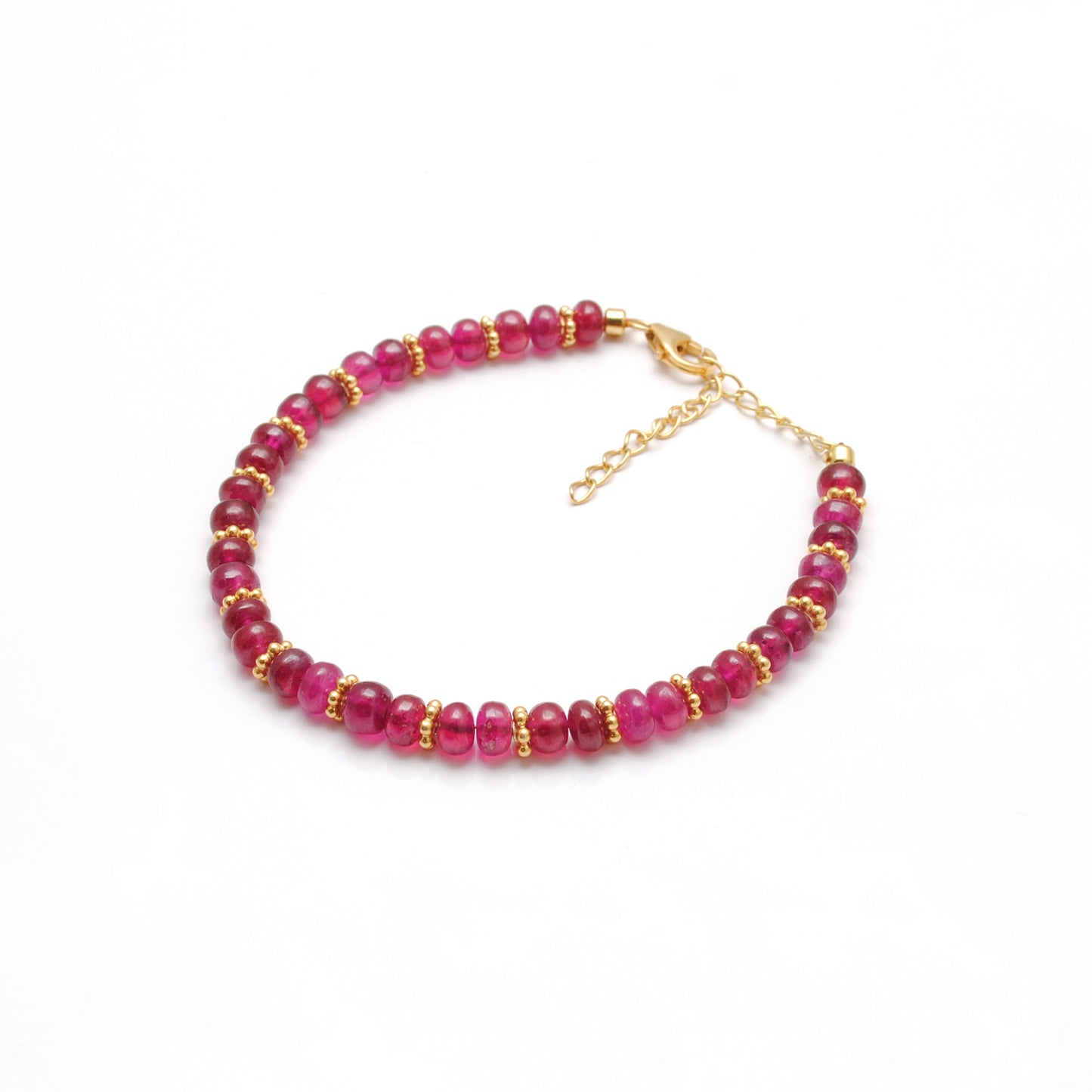 Ruby Beaded Bracelet 9 Inch - Side Profile Gemstone Jaipur