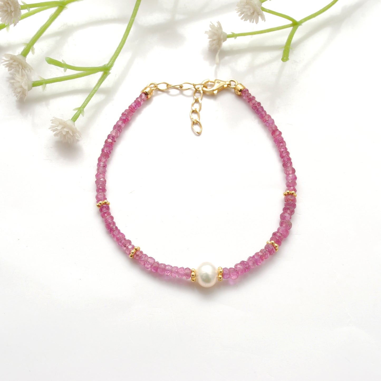 Ruby Beaded Elegant Bracelet - Side Profile Gemstone Jaipur