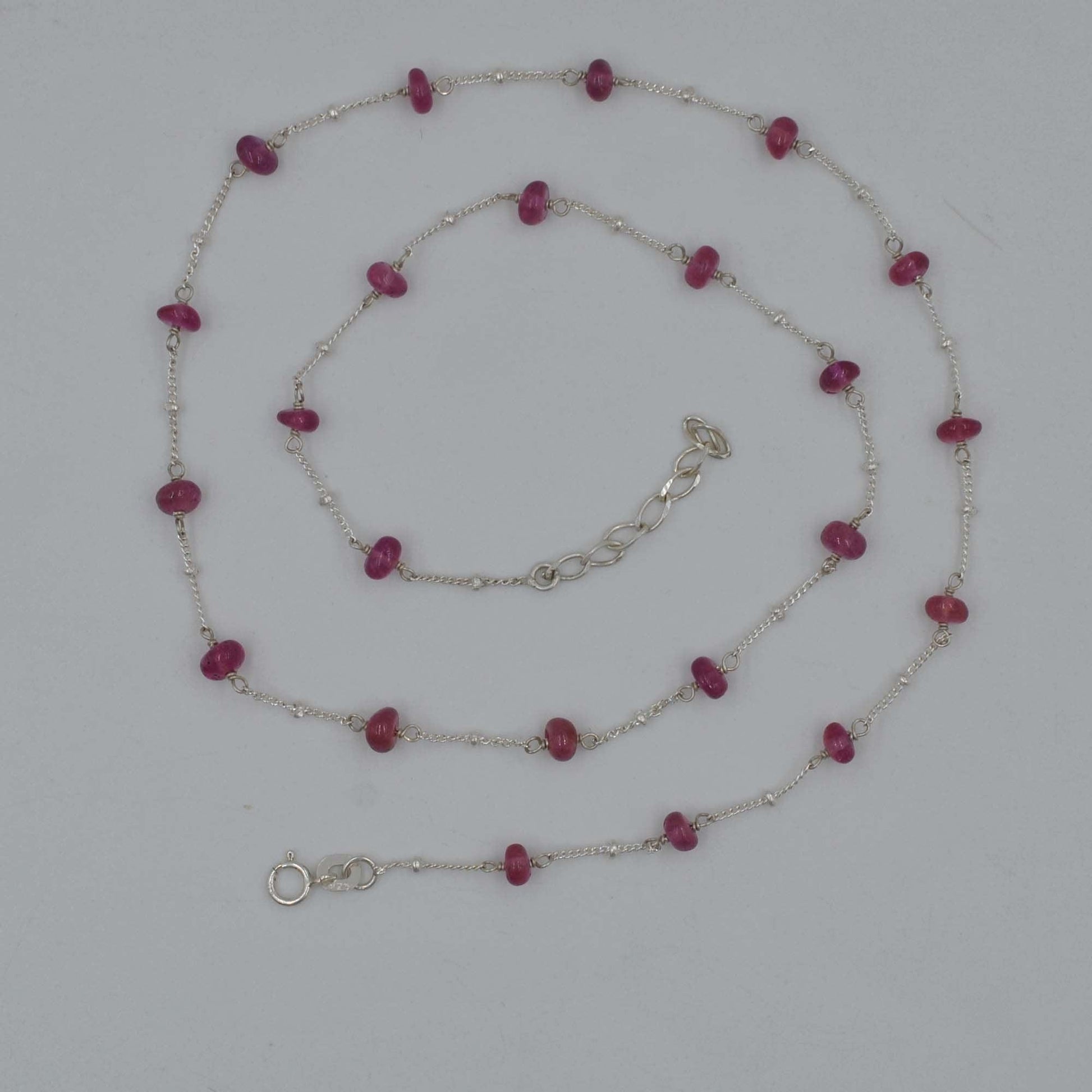 Ruby Beaded Sterling Silver Necklace - Lifestyle Worn Neck View