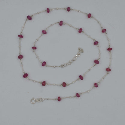 Ruby Beaded Sterling Silver Necklace - Lifestyle Worn Neck View