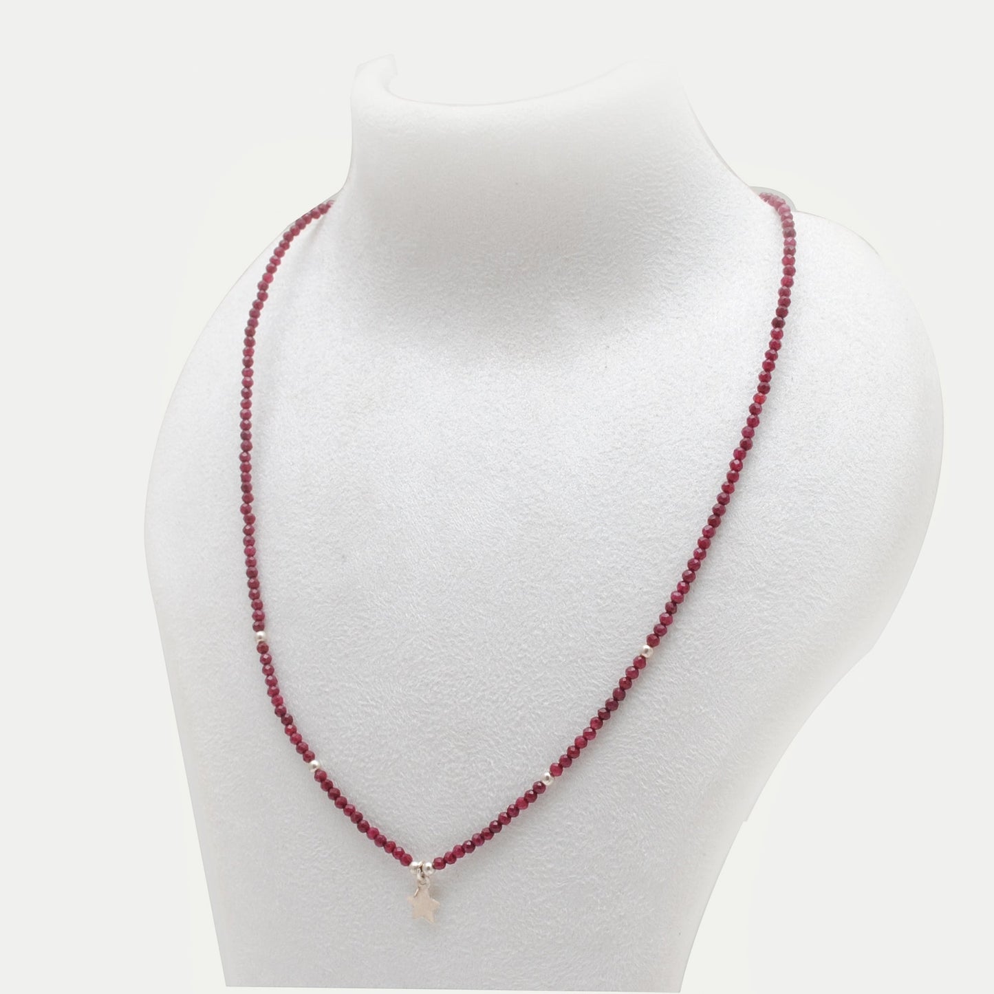 Ruby Dainty Beaded Chain Necklace - Top View Minimalist Jewelry