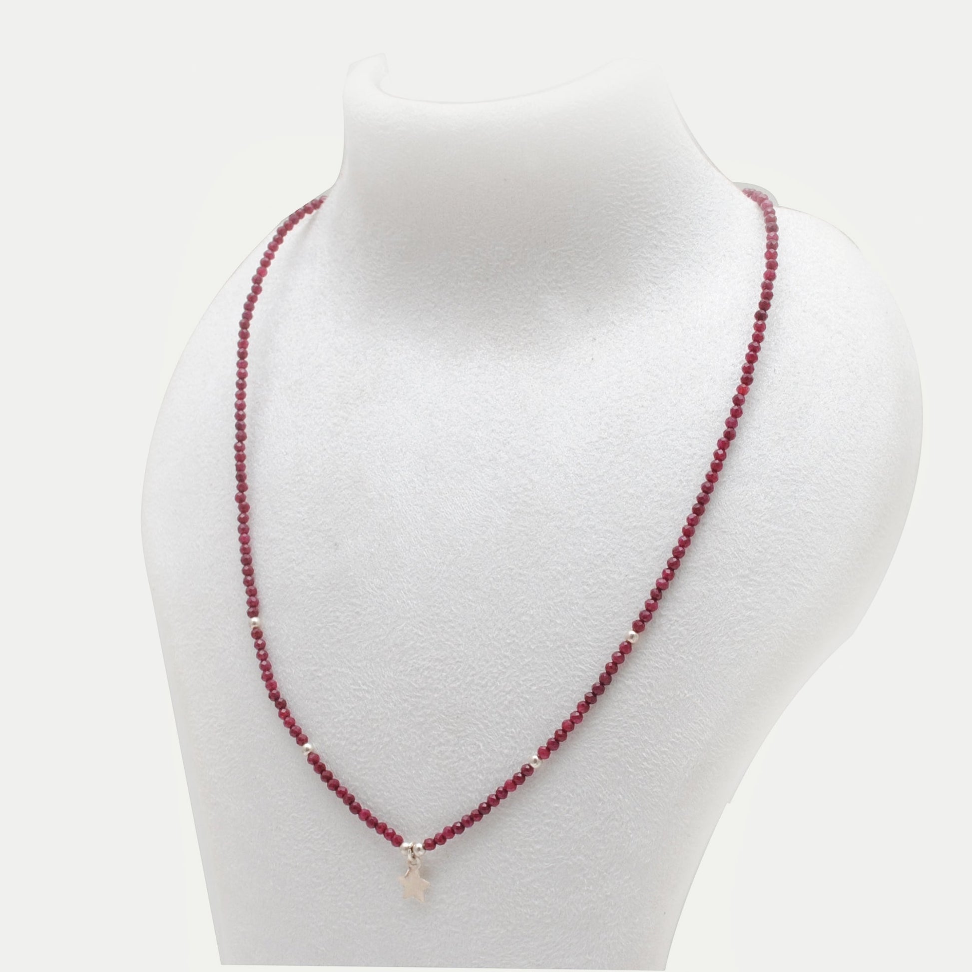 Ruby Dainty Beaded Chain Necklace - Top View Minimalist Jewelry