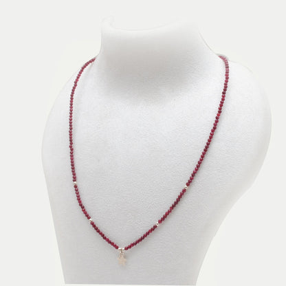 Ruby Dainty Beaded Chain Necklace - Top View Minimalist Jewelry