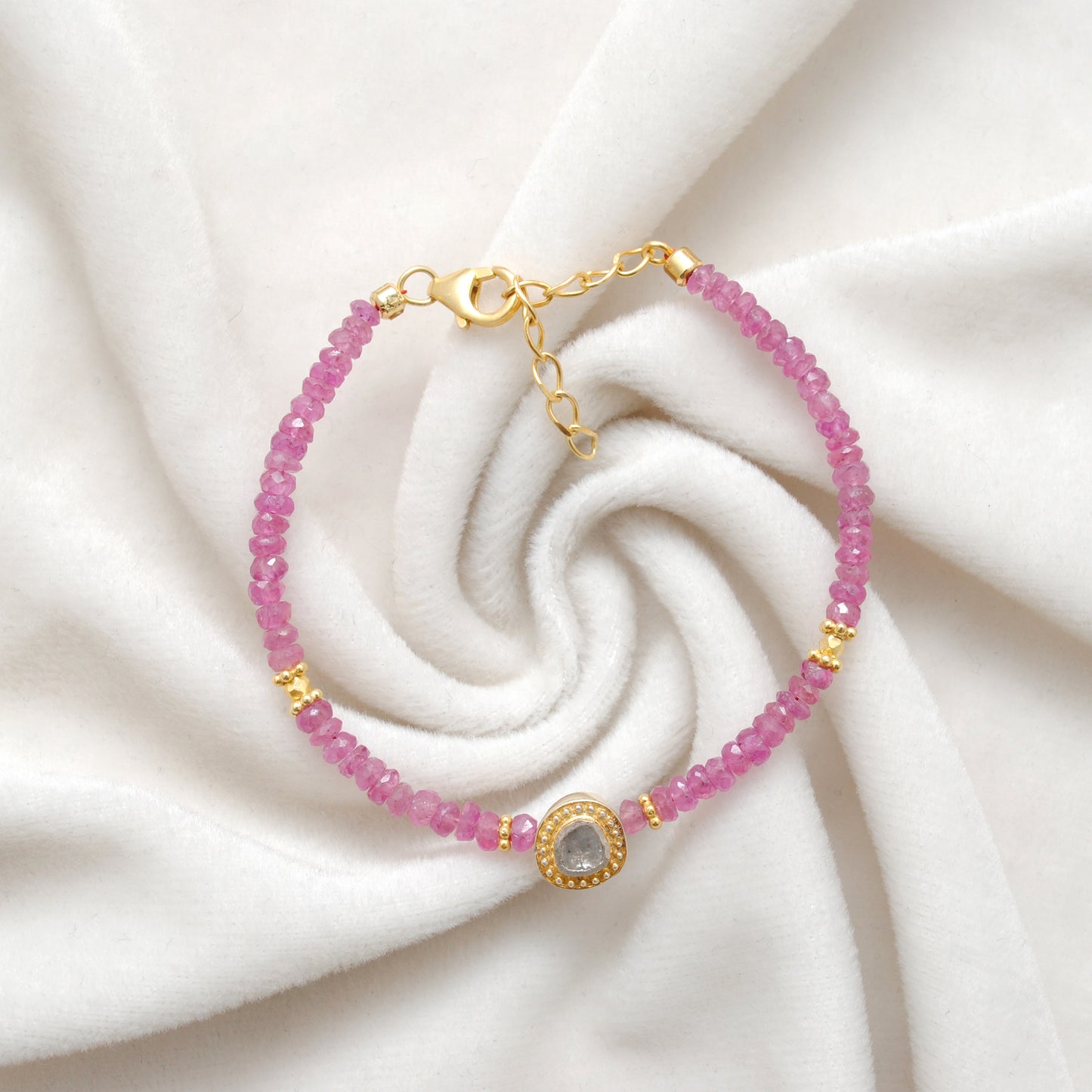 Ruby Diamond Beaded Bracelet - Lifestyle Flat Lay View