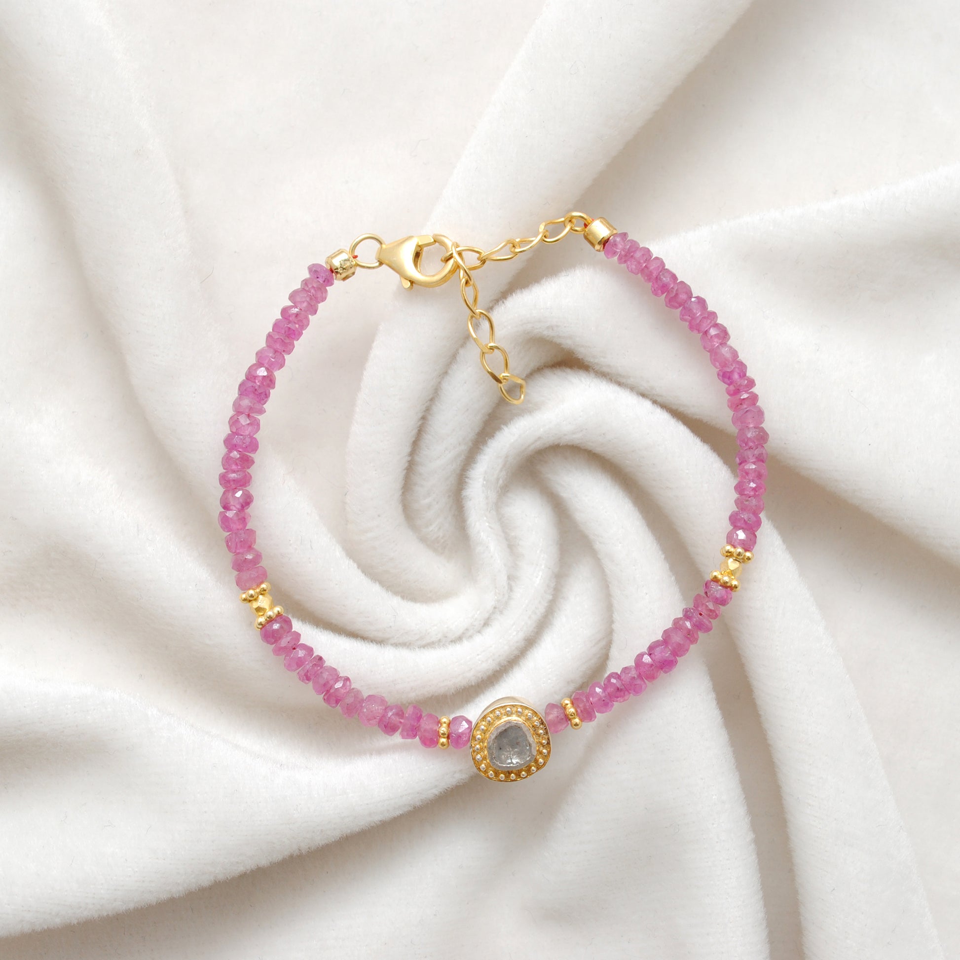 Ruby Diamond Beaded Bracelet - Lifestyle Flat Lay View