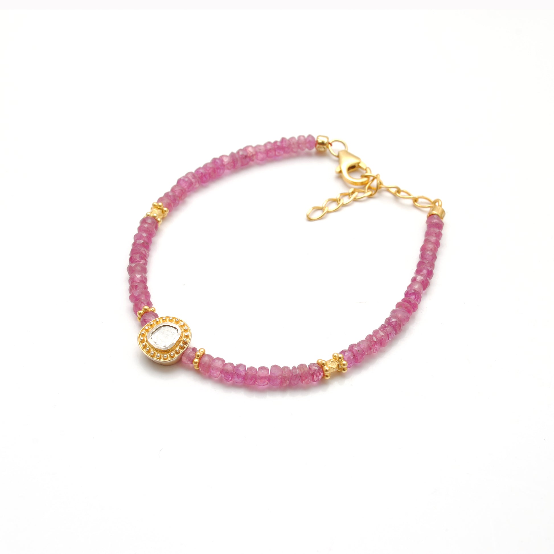 Ruby Diamond Beaded Bracelet - Side Profile Gemstone Jaipur