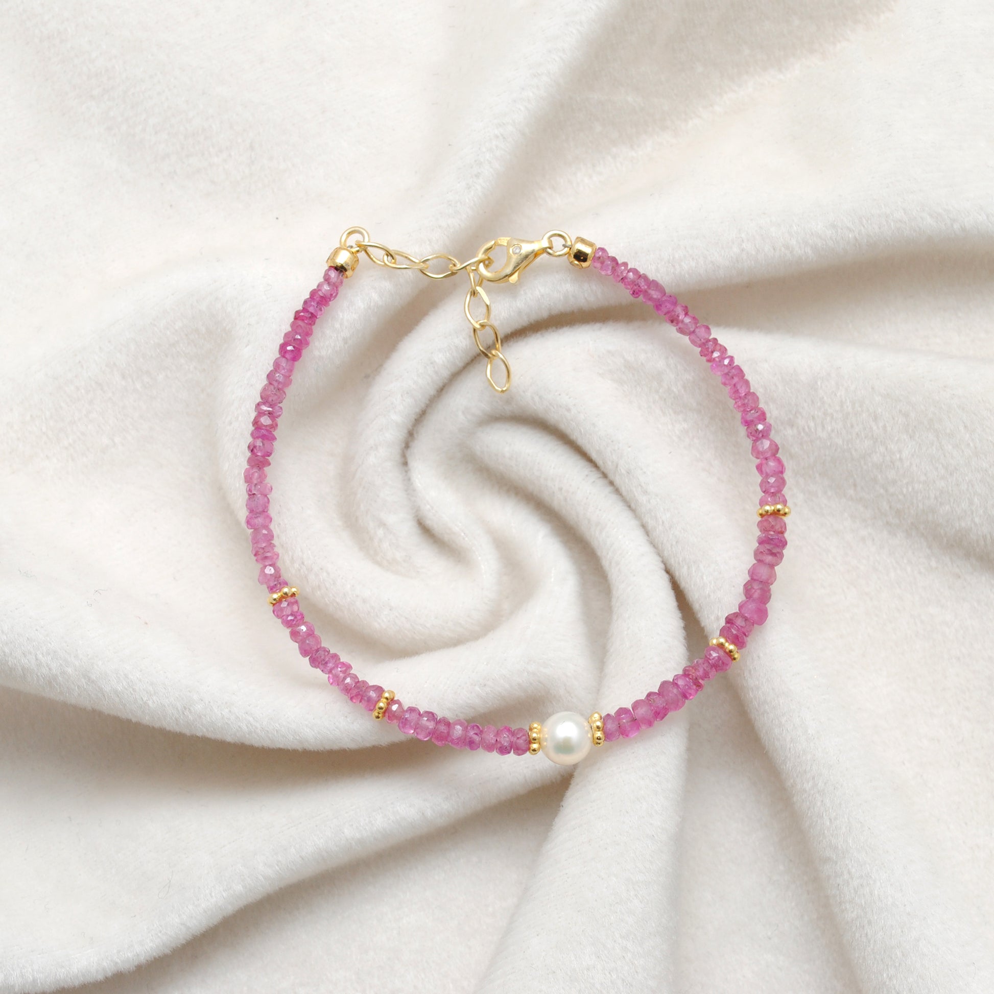 Ruby Elegant Beaded Bracelet - Lifestyle Flat Lay View
