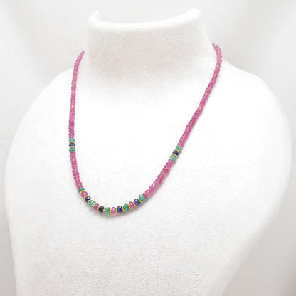 Ruby Emerald Sapphire Multi-Gemstone Strand Necklace - Side Profile