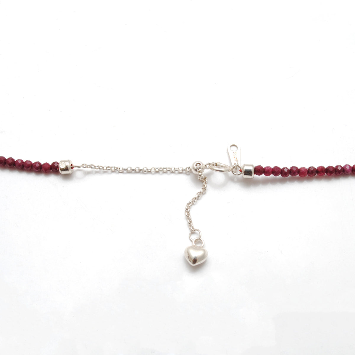 Ruby Faceted Rondelle Beaded Charm Necklace - Side Profile Dainty