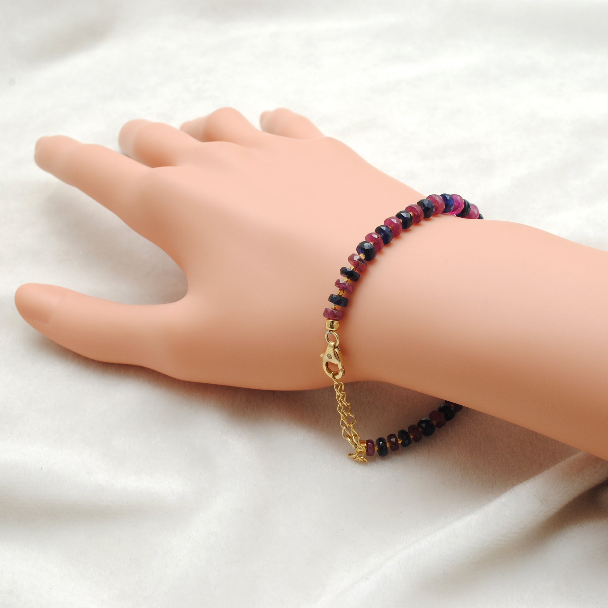Ruby Multi Sapphire Beaded Bracelet - Full View Handmade