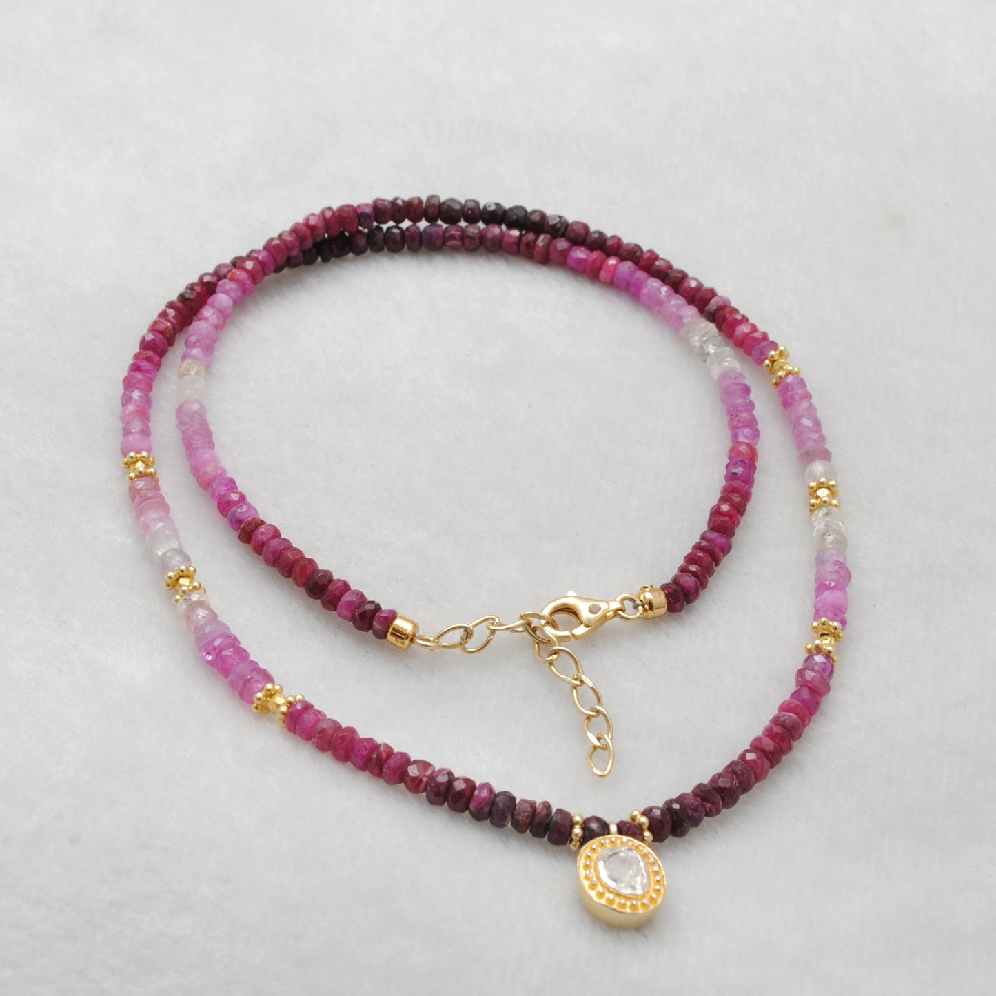 Ruby Ombre Gradient Beaded Necklace - Pendant Close-Up