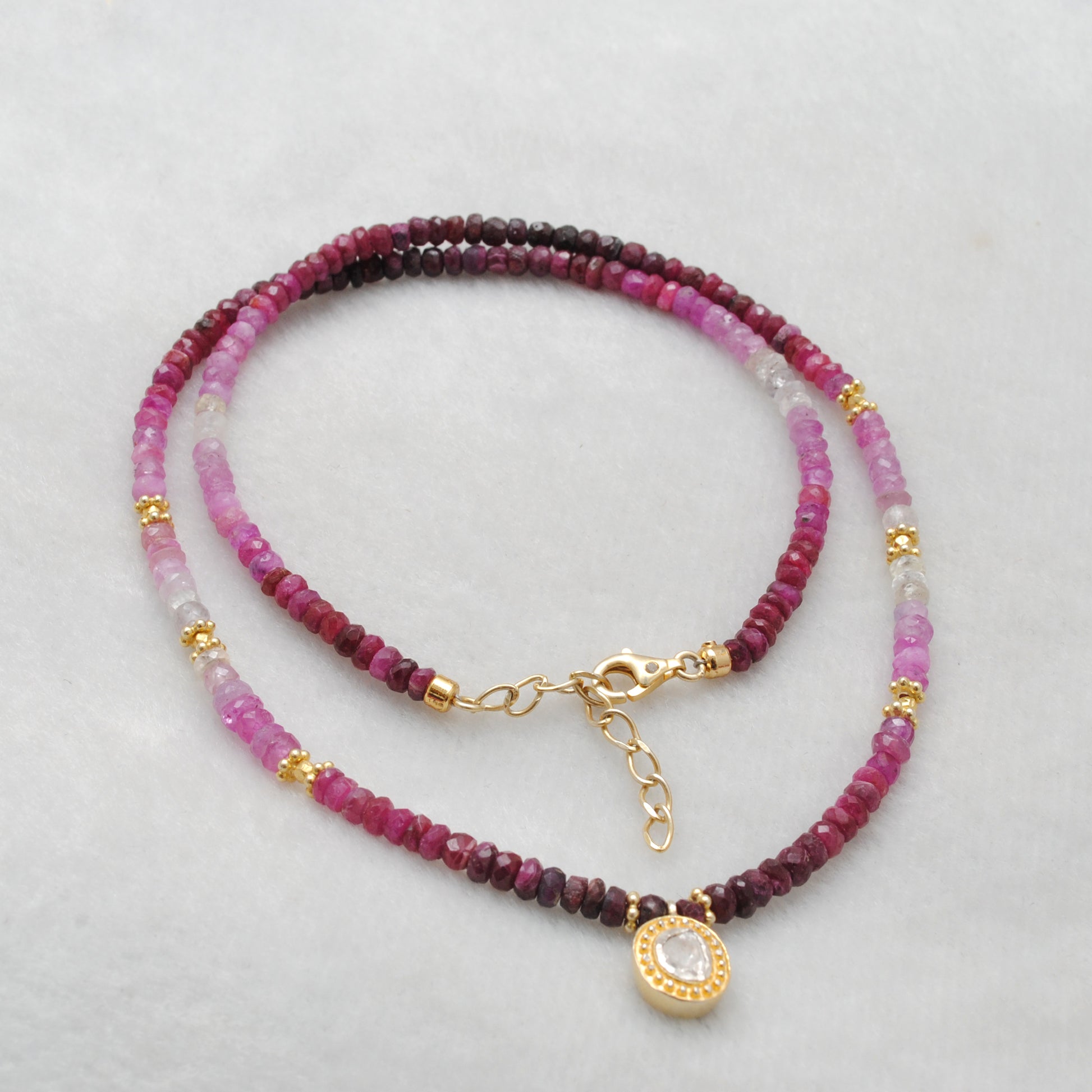 Ruby Ombre Gradient Beaded Necklace - Pendant Close-Up