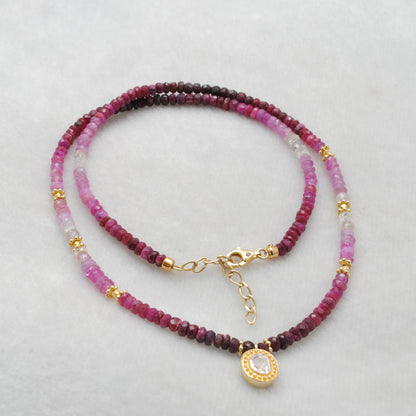 Ruby Ombre Gradient Beaded Necklace - Pendant Close-Up