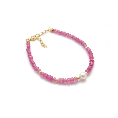 Ruby Pearl Beaded Bracelet - Side Profile Gemstone Jaipur