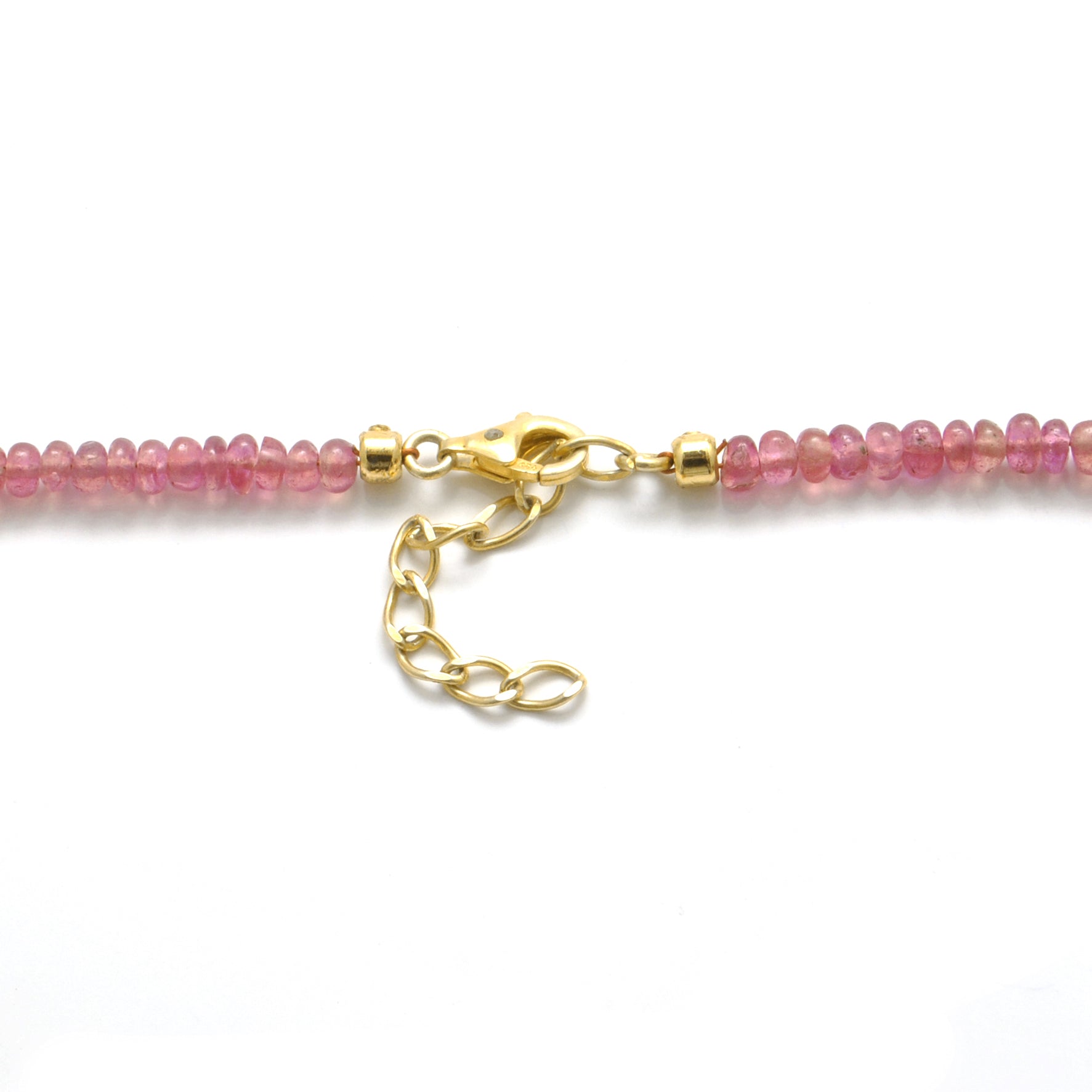Ruby Pearl Gold Beaded Necklace July Birthstone Gift - Overhead View