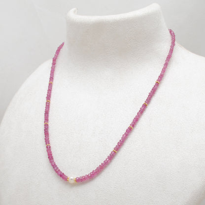 Ruby Pearl Strand Necklace - Overhead View Gemstone Jewelry