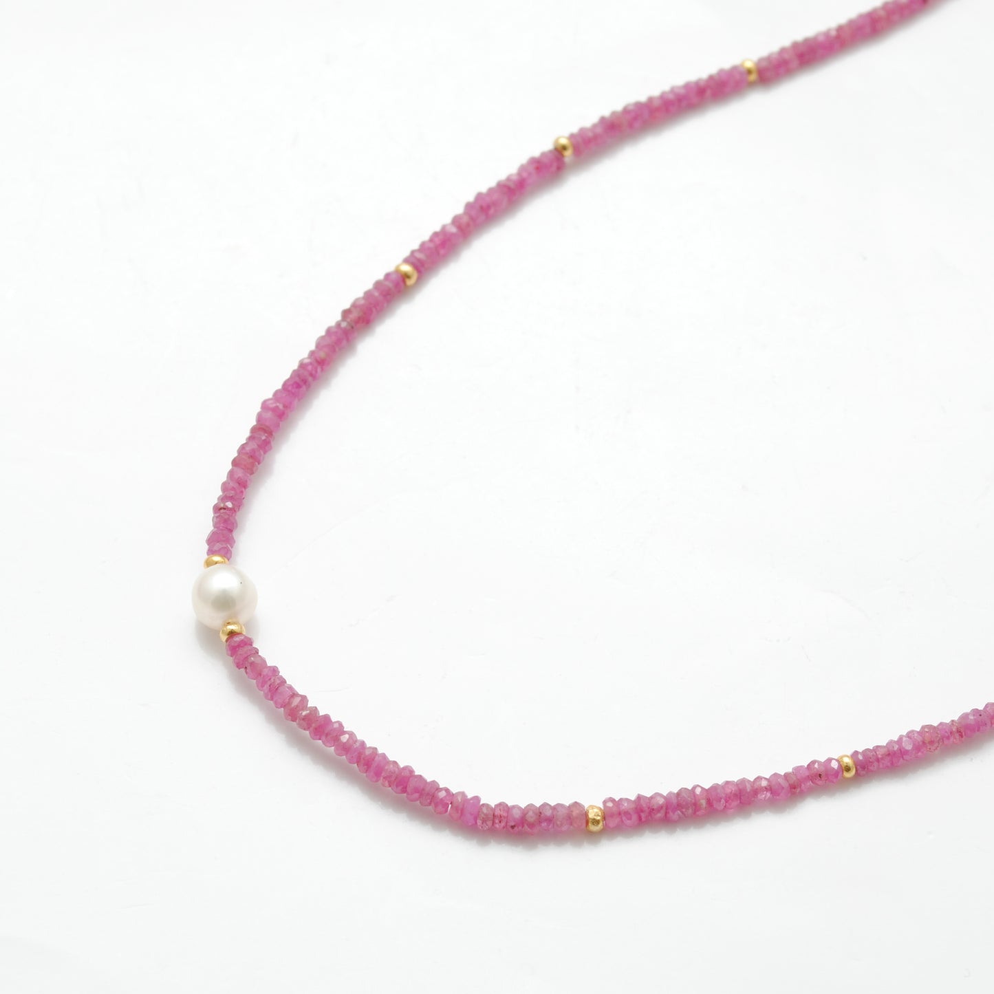 Ruby and Pearl Strand Necklace for Women - Top View