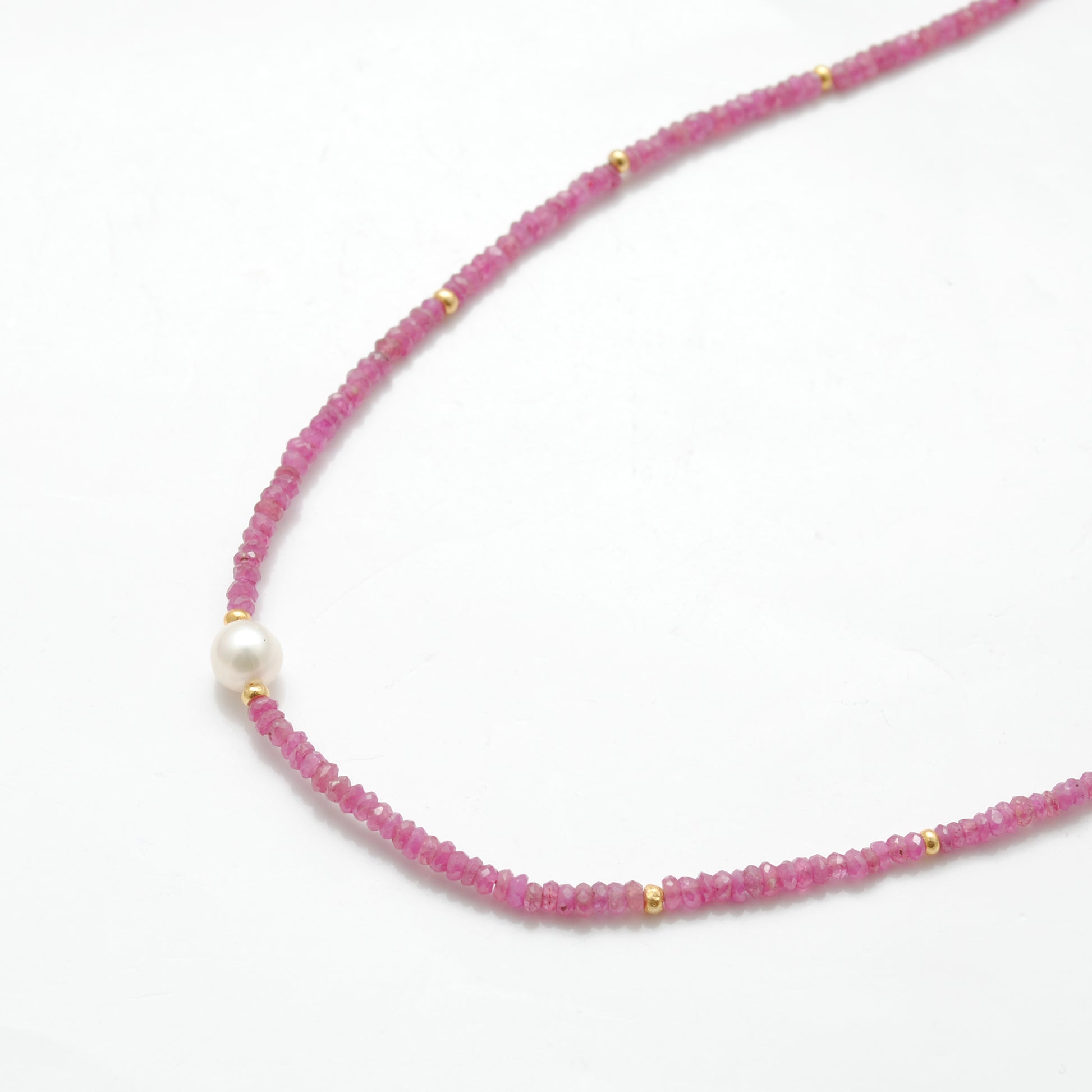 Ruby and Pearl Strand Necklace for Women - Top View