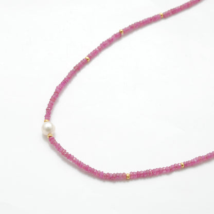 Ruby and Pearl Strand Necklace for Women - Top View