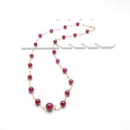 Ruby Round Bead Gold-Plated Necklace - Close-Up Polished Bead Detail