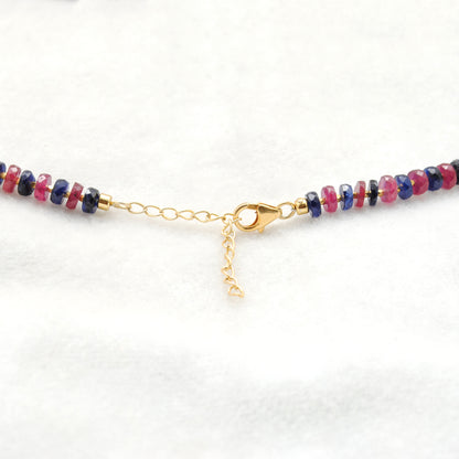 Ruby Sapphire Beaded Necklace Birthstone Jewelry - Flat Lay
