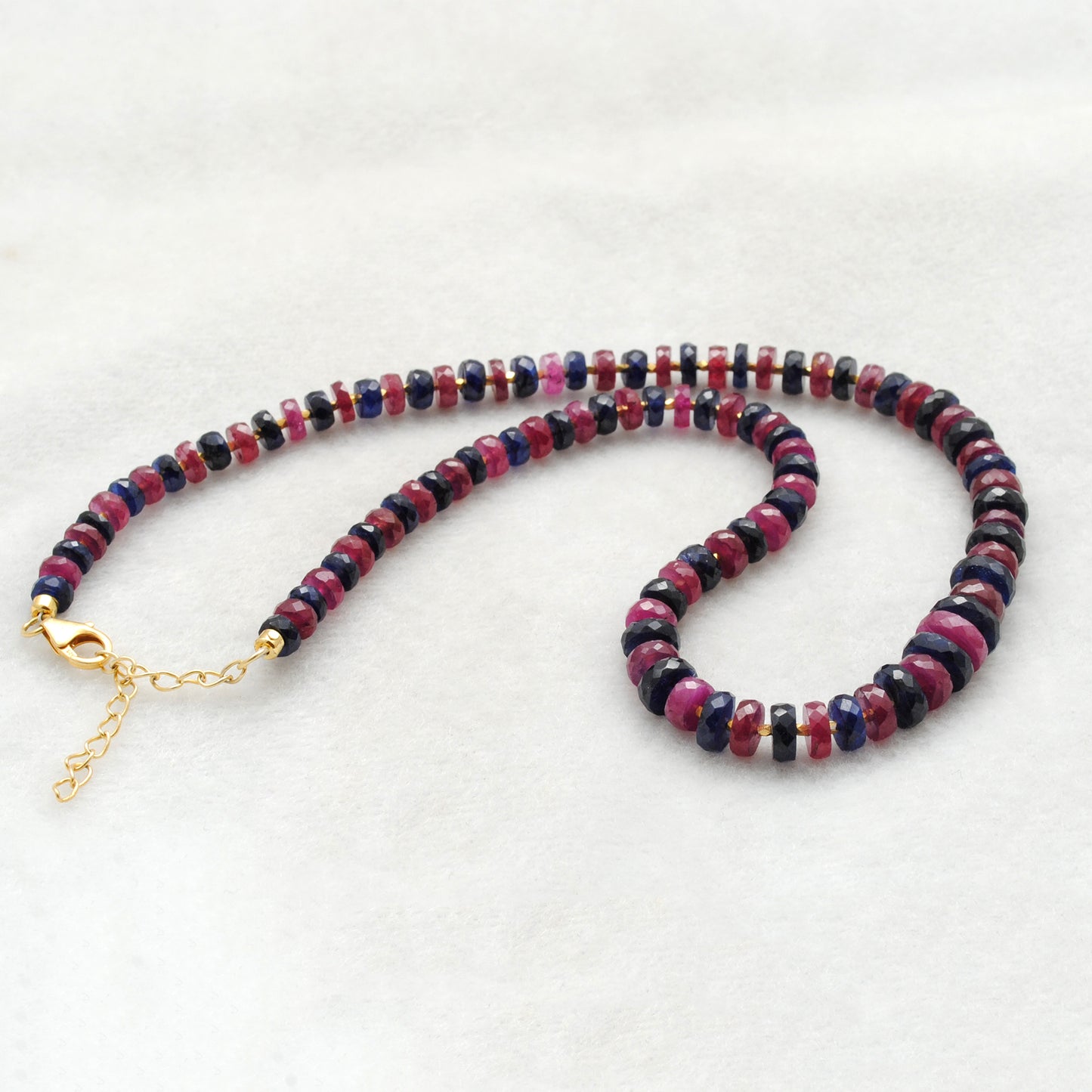 Ruby and Sapphire Strand Necklace for Women - Top View