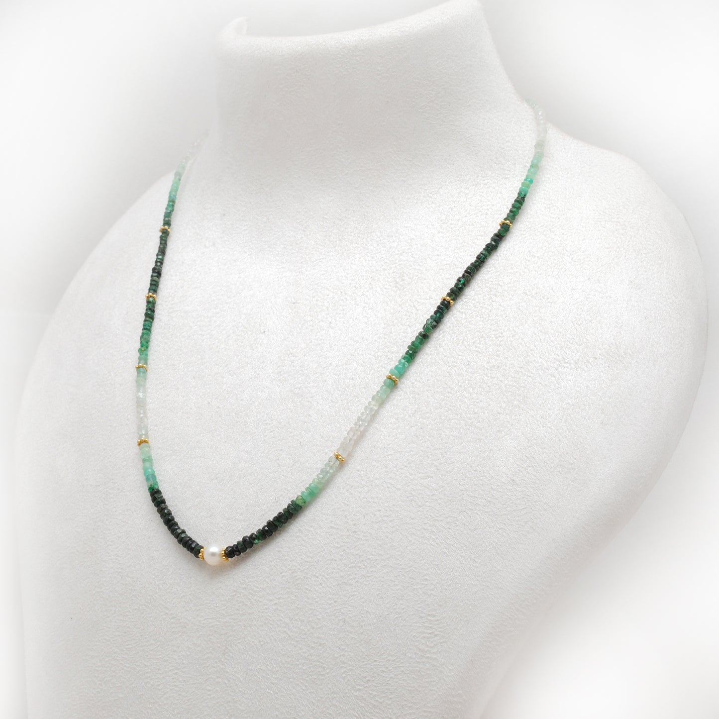 Shaded Emerald Strand Necklace - Gradient Green Bead Detail