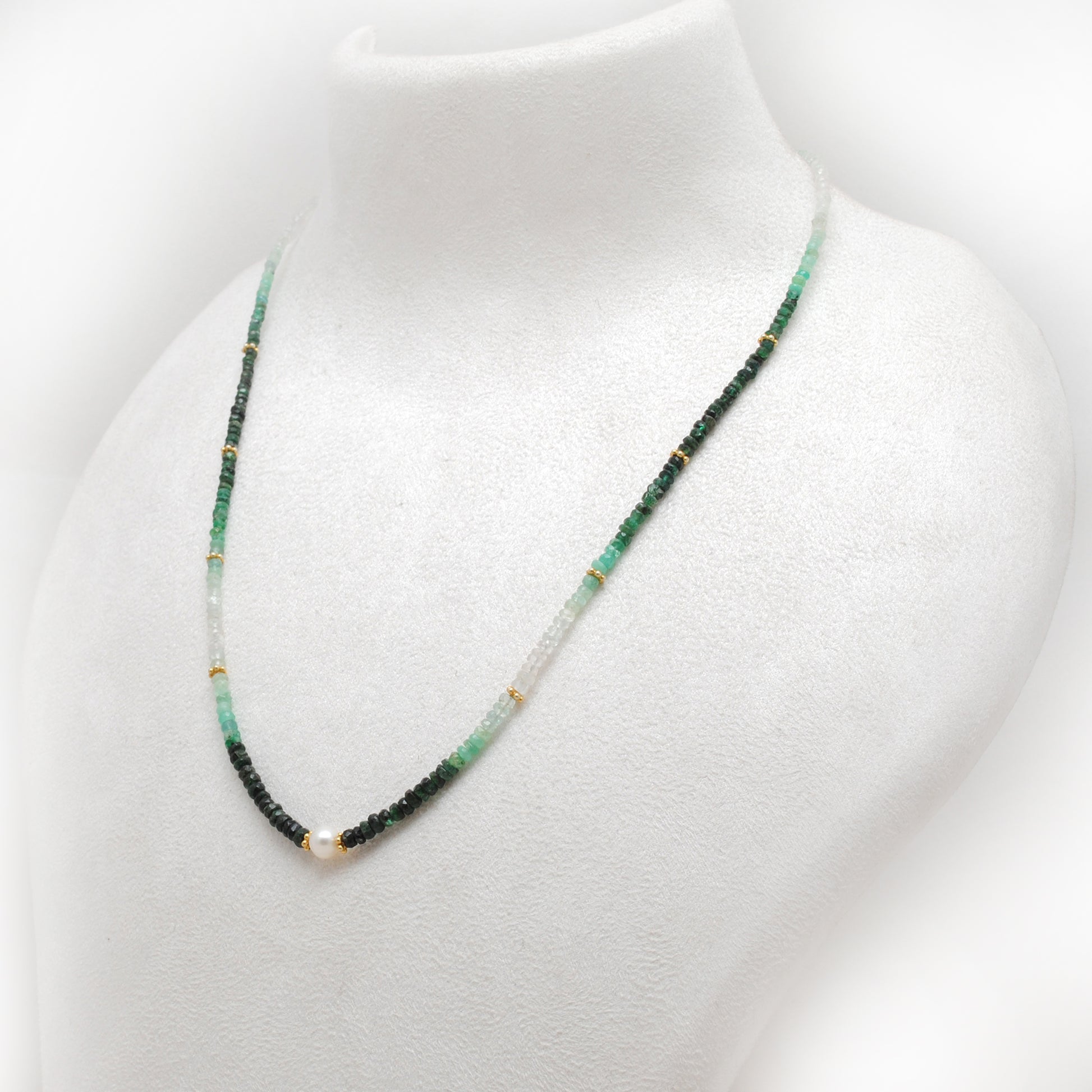Shaded Emerald Strand Necklace - Gradient Green Bead Detail