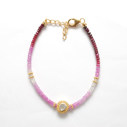 Shaded Ruby Diamond Beaded Bracelet 8 Inch - Side Profile Gemstone