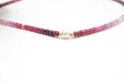 Shaded Ruby Pearl Necklace July Birthstone Gift - Overhead View