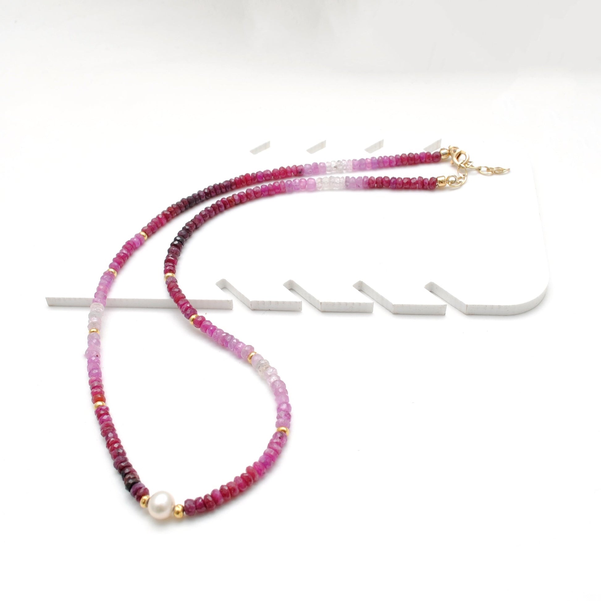 Shaded Ruby Pearl Strand Necklace - Gradient Color Bead Detail