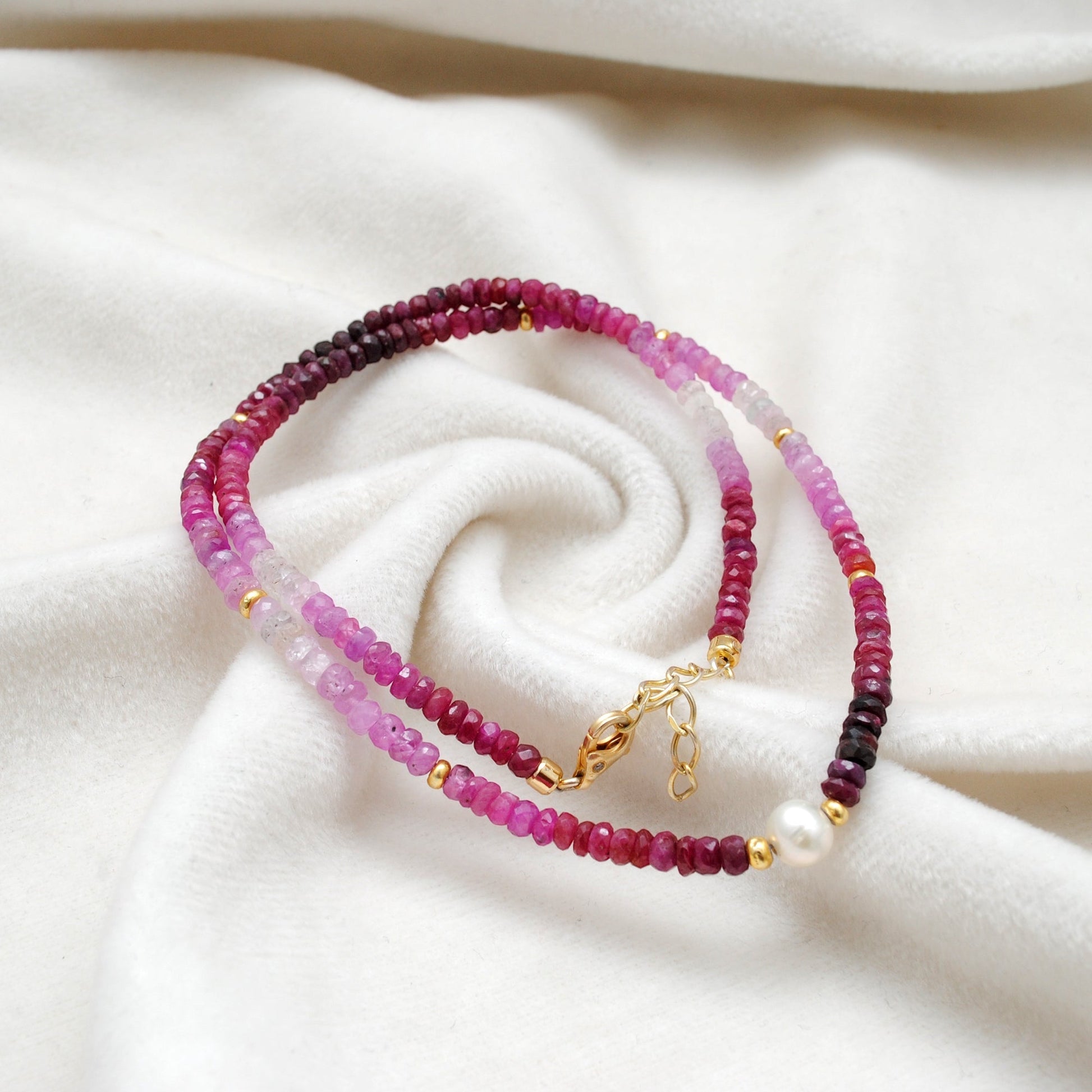 Shaded Ruby Rondelle Beaded Necklace - Close-Up Faceted Detail