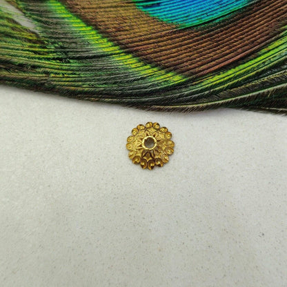 Solid 18K gold flower bead cap spacer charm supply - front view